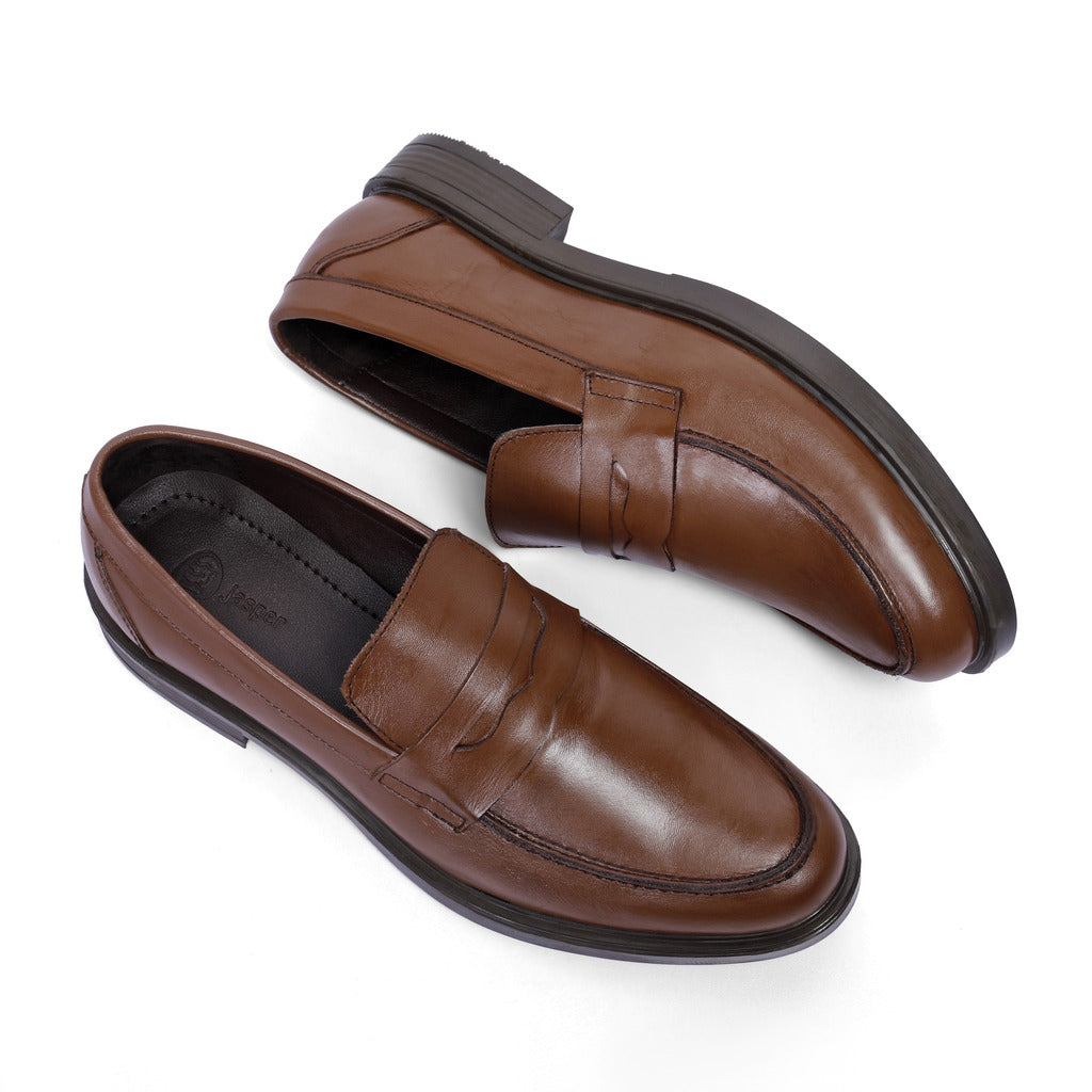 Jasper Genuine Leather Moc Toe Loafers – Brown