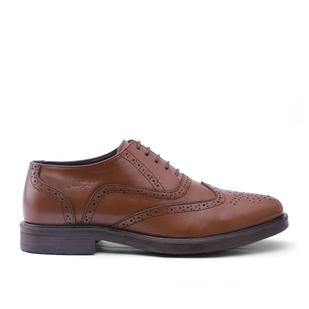 Jasper Genuine Leather Wingtip Oxfords – Brown