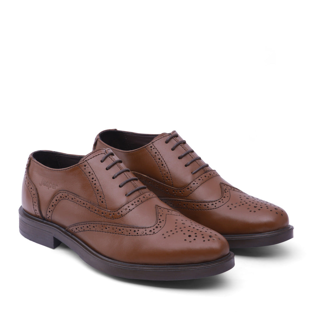 Jasper Genuine Leather Wingtip Oxfords – Brown