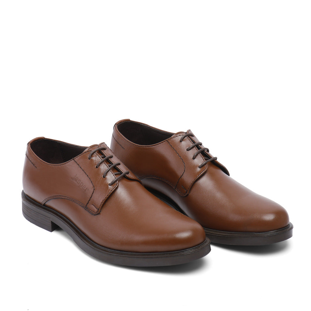 Jasper Genuine Leather Plain Toe Derby – Brown