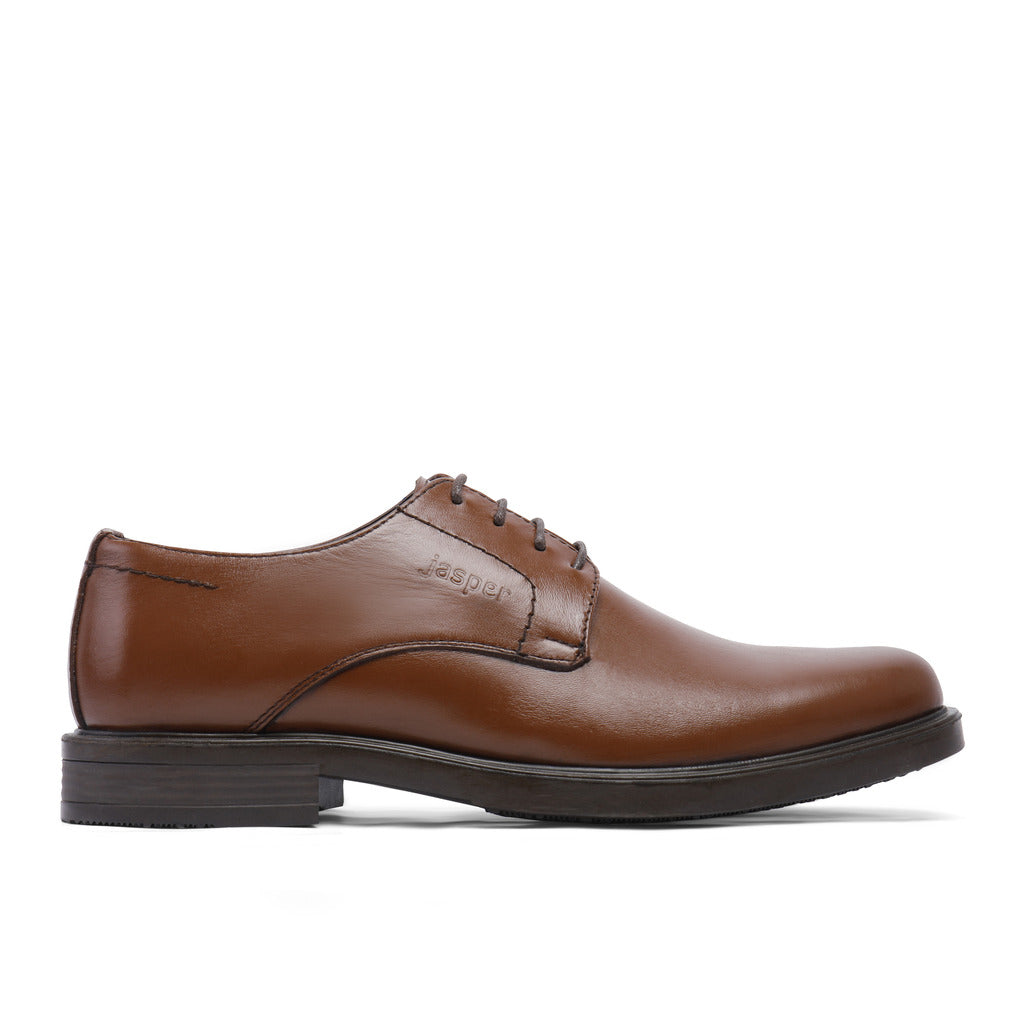 Jasper Genuine Leather Plain Toe Derby – Brown